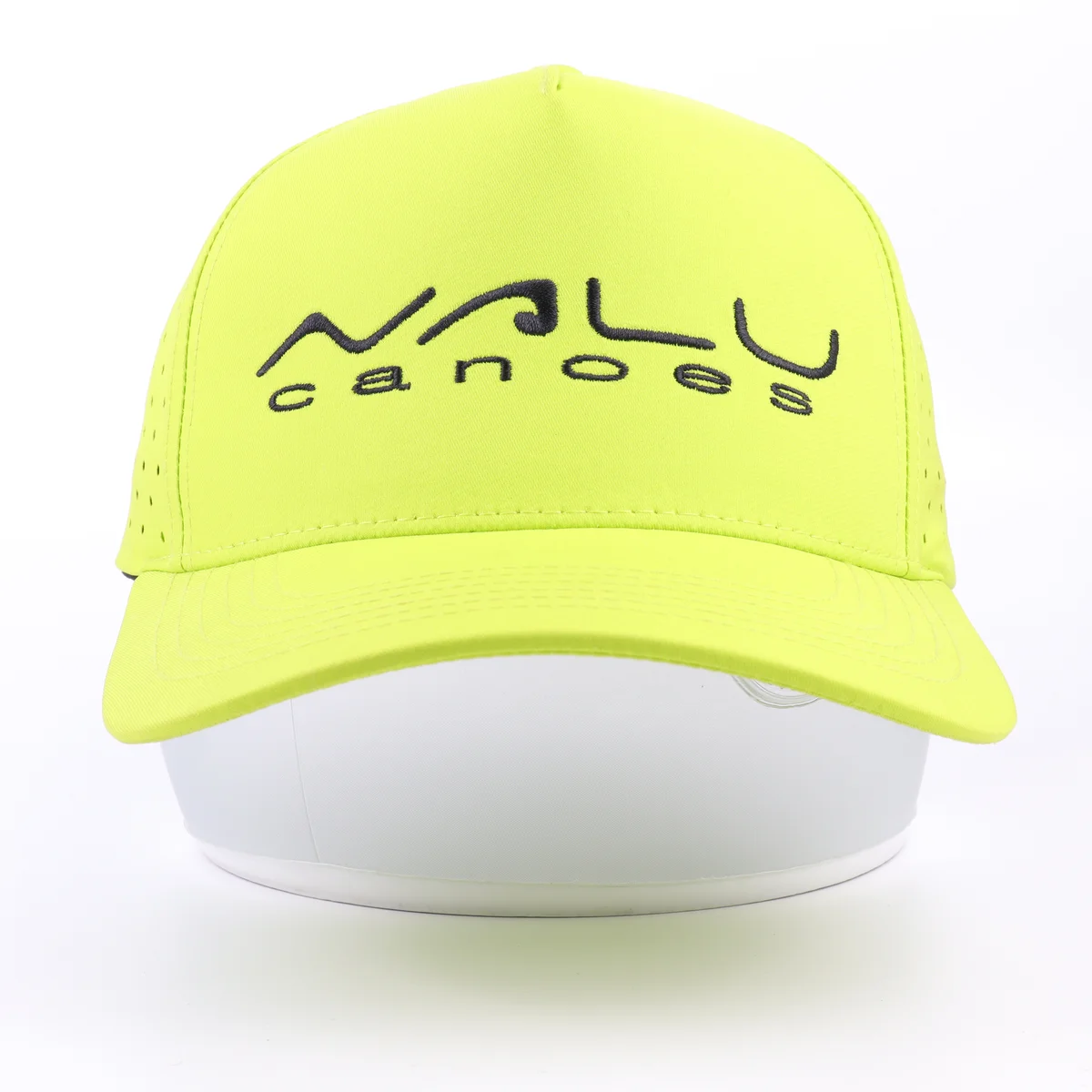 View 1 of a fluorescent yellow-green cap with front embroidery