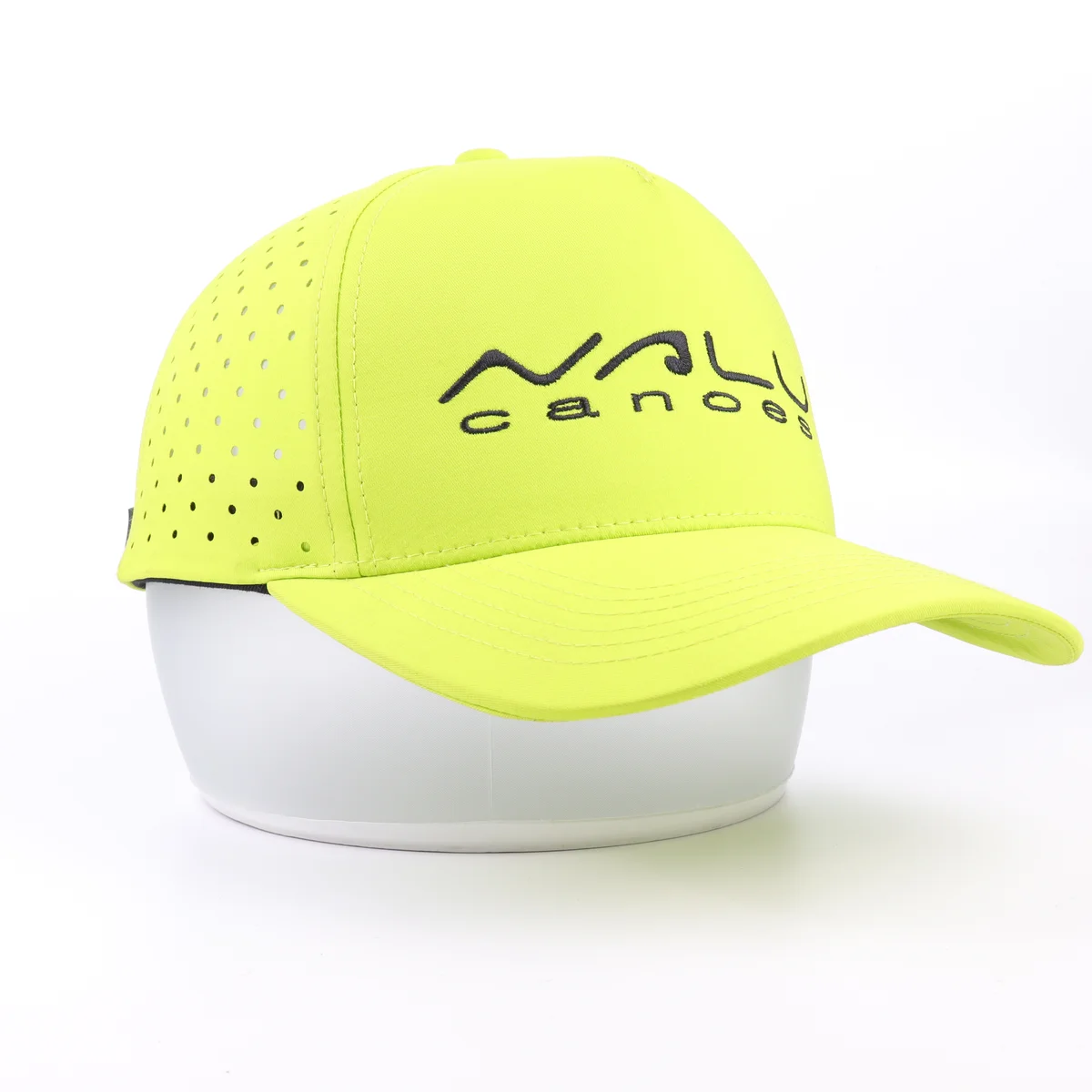 View 2 of a fluorescent yellow-green cap with front embroidery