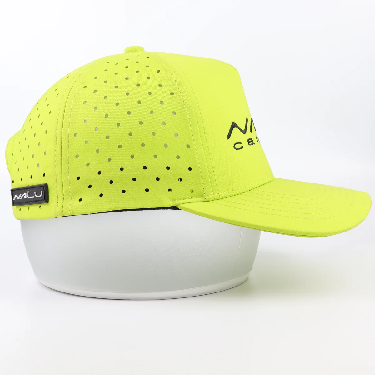 View 3 of a fluorescent yellow-green cap with front embroidery